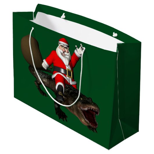 Feestive Santa Claus Riding an Alligator Large Cadeautasje (Achterkant Gekanteld)