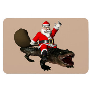Feestive Santa Claus Riding an Alligator Magneet