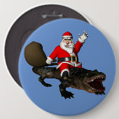 Feestive Santa Claus Riding an Alligator Ronde Button 6,0 Cm (Voorkant /achterkant)