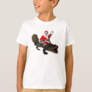 Feestive Santa Claus Riding an Alligator T-shirt