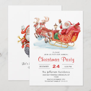 Feestive Santa Claus Sleigh Holiday Kerstparty Kaart