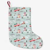 Feestive Santa's Comin to Town Pink Retro Van Kleine Kerstsok (Voorkant)