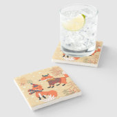 Feestive Winter Foxes Stenen Onderzetter (Zijkant)