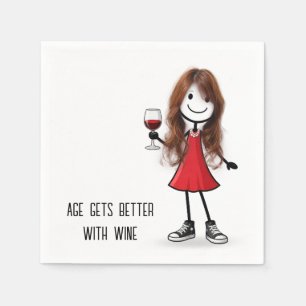 Feestje Stick Figure Meisje met Wijn Glas Servet