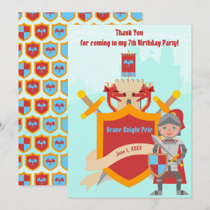 Feestje van Kleine Dappere Ridder Verjaardag Bedankkaart