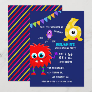 Feestje van Kleine Monster Jongen 6 Jaar Kaart