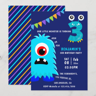 Feestje voor de 3e verjaardag van Little Monster B Kaart