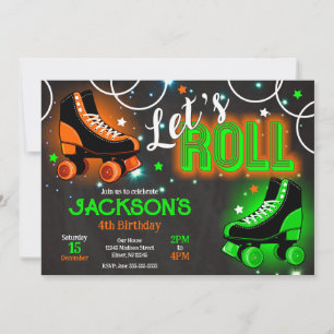 Feestje voor jongen met roller skating neon glow kaart