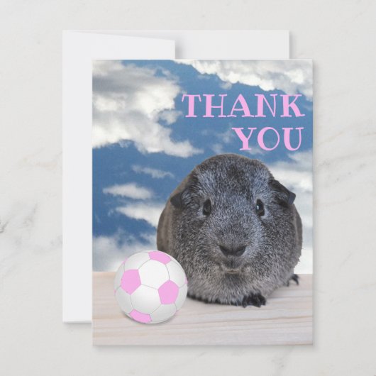 Feestje voor kinderen Roze & Witte Cavia Voetbal B Bedankkaart (Voorkant)
