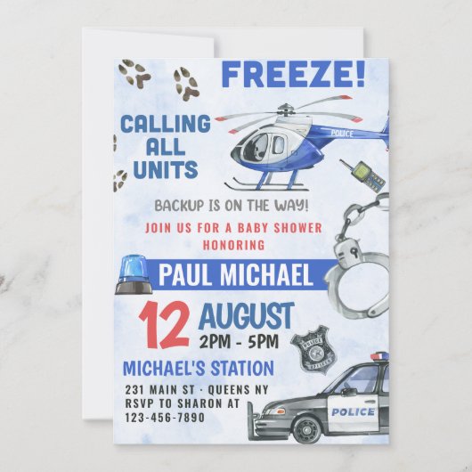 Feestje voor politie baby jongen kaart (Voorkant)