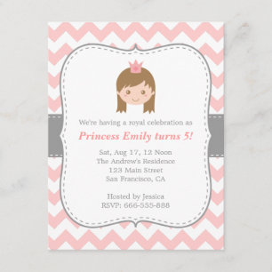 Feestje voor prinses, roze en witte Chevron Kaart