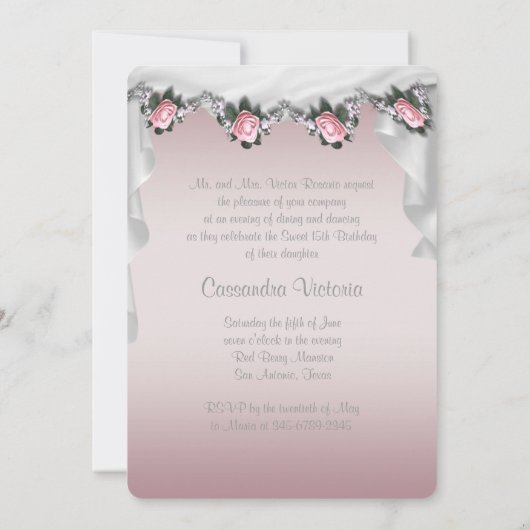 Feestjurk Princess Pink Rose Quinceanera Kaart (Achterkant)