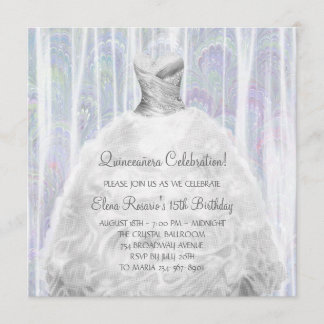 Feestjurk Witte Quinceanera-uitnodigingen Kaart