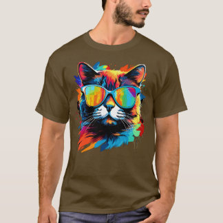 Feestkat in Zonnebril Mannen Vrouwen 80s 90s Retro T-shirt