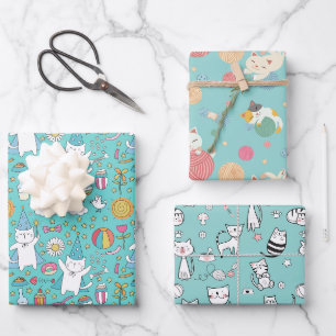 Feestkatten Blauwe Inpakpapier Vel