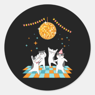 Feestkatten Dansen Onder Disco Ball Ronde Sticker
