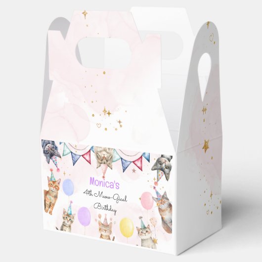 Feestkatten miauw-gical kinderen verjaardag bedankdoosjes (Geopend)