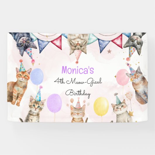 Feestkatten miauw-gical kinderen verjaardag spandoek (Horizontaal)