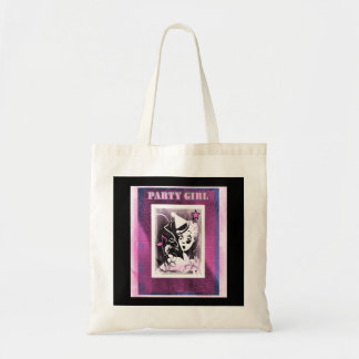 feestmeisje in roze tote bag