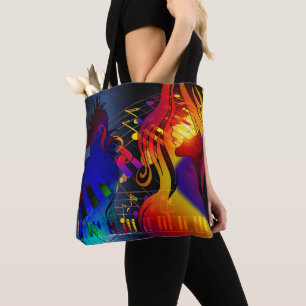 Feestmeisje met muzieknoot neon kleuren tote bag