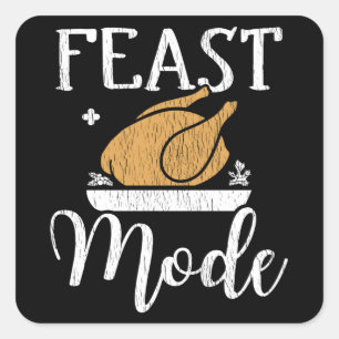 Feestmodus Script Lief Thanksgiving Kalkoen Diner Vierkante Sticker