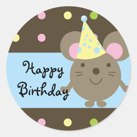  feestmuis Happy Birthday Stickers (Voorkant)