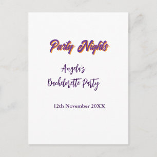 Feestnachten vrijgezellenfeest naam datum paars briefkaart