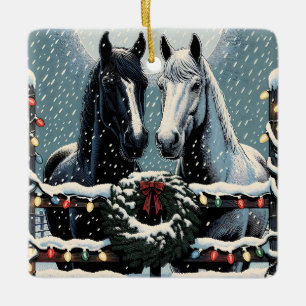 Feestpaarden vrolijk kerstfeest keramisch ornament