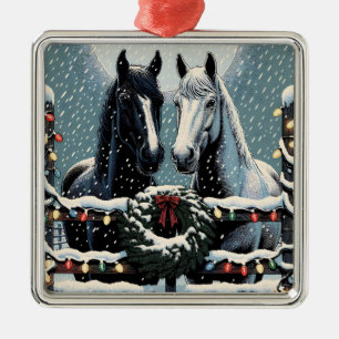 Feestpaarden vrolijk kerstfeest metalen ornament