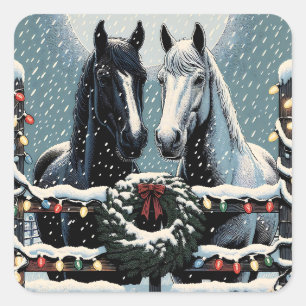 Feestpaarden vrolijk kerstfeest vierkante sticker