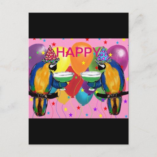 Feestpapegaaien Uitnodiging Briefkaart (Voorkant)