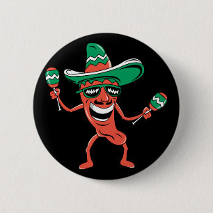 Feestpaprika in Sombrero met Maracas Ronde Button 5,7 Cm