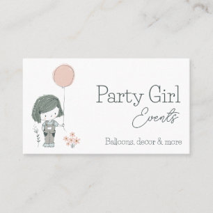 Feestplanner Schattige Meisje Balloon Logo Visitekaartje