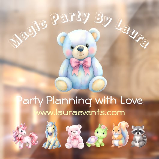 Feestplanner voor kinderen Pastel Teddybeer QR-cod Raamsticker (Vel 2)