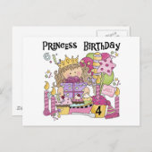 Feestprinses 4e Verjaardag Tshirts en geschenken Uitnodiging Briefkaart (Voorkant / Achterkant)