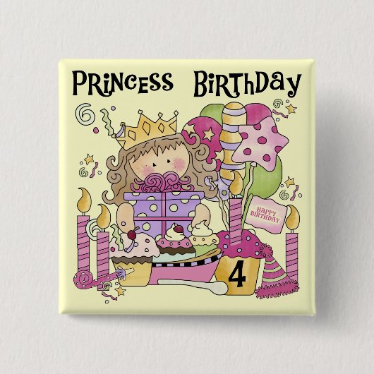 Feestprinses 4e Verjaardag Tshirts en geschenken Vierkante Button 5,1 Cm (Voorkant)