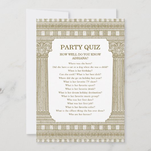 Feestquiz Toga Verjaardag met tempelzuilen Kaart (Voorkant)