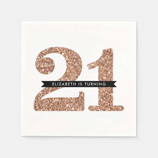 FEESTTAFEL GROTE LEEFTIJD modern 21 roos gouden gl Servetten (Voorkant)