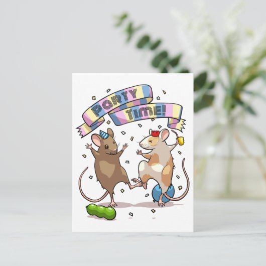 Feesttijd Banner Confetti & Ballonnen voor Dansend Briefkaart (Staand voorkant)