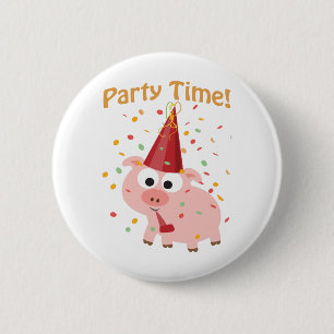 Feesttijd confetti Varken Ronde Button 5,7 Cm