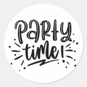 Feesttijd! Leuk zwart-wit handgeschreven schrift Ronde Sticker