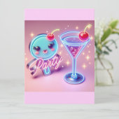 Feesttijd Neon Roze Kaart (Staand voorkant)