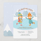 Feestuitnodiging ijsschaatsen voor kinderen kaart (Voorkant / Achterkant)