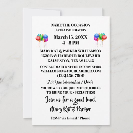 Feestuitnodiging Kaart (Achterkant)