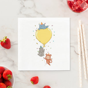 Feestvierende Dieren Met Een Ballon Servet