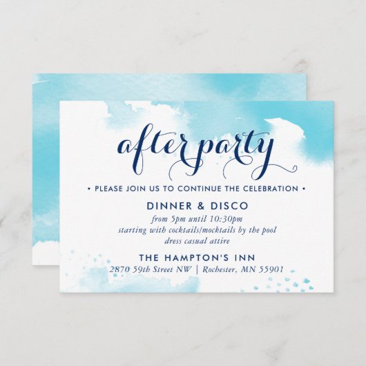 FEESTVIERING KAART moderne aqua blauw waterverf (Voorkant / Achterkant)