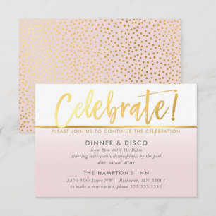 FEESTVIERING KAART ombre bord roze faux gold