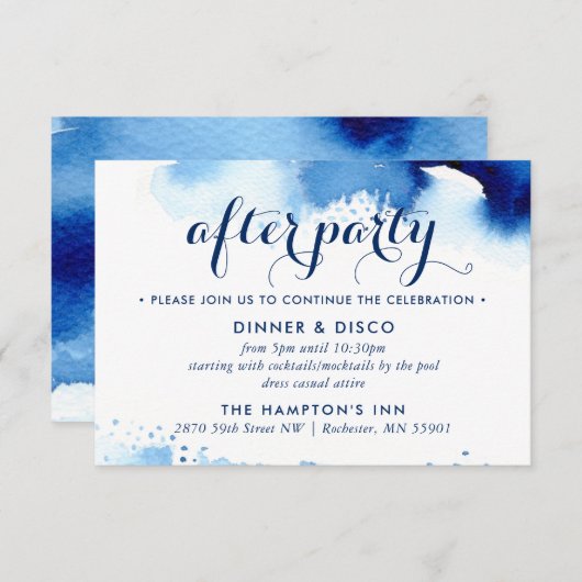 FEESTVIERING KAART smart navy blauw waterverf (Voorkant / Achterkant)