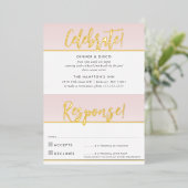 FEESTVIERING & REACTIE KAART roze goud (Staand Voorkant)