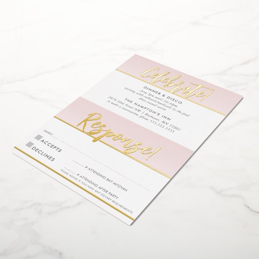 FEESTVIERING & REACTIE KAART roze goud (Gedraaid)